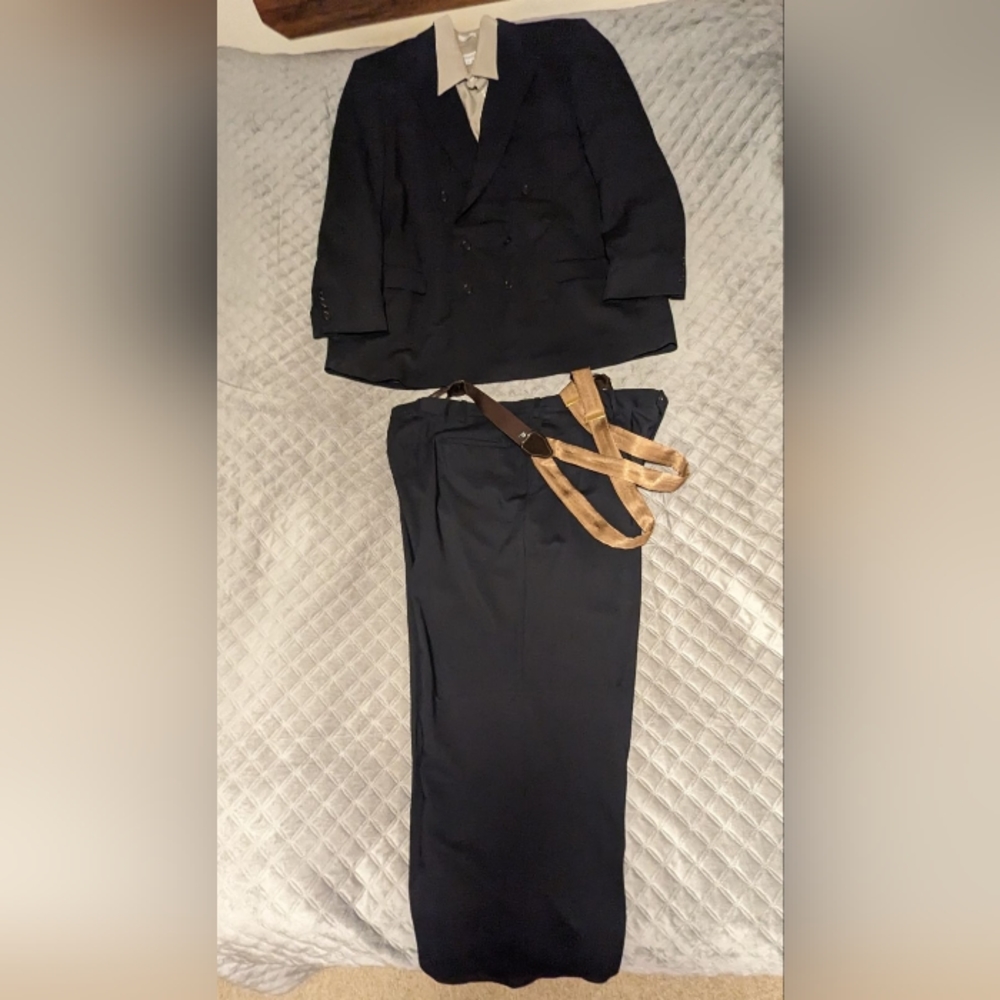 Pronto-UOMO FriezeLessona Super 100's Navy blue 2X suit